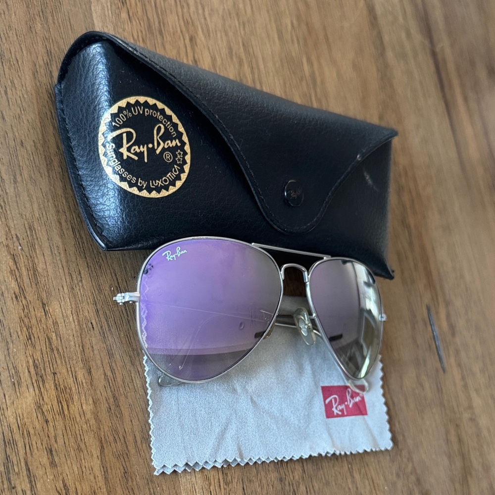Ray-Ban Silver Aviator Sunglasses with Purple Lenses
